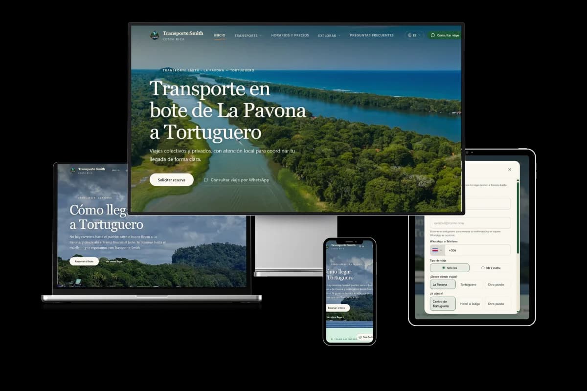 Captura de pantalla de Transporte Smith — Transporte en Bote de La Pavona a Tortuguero